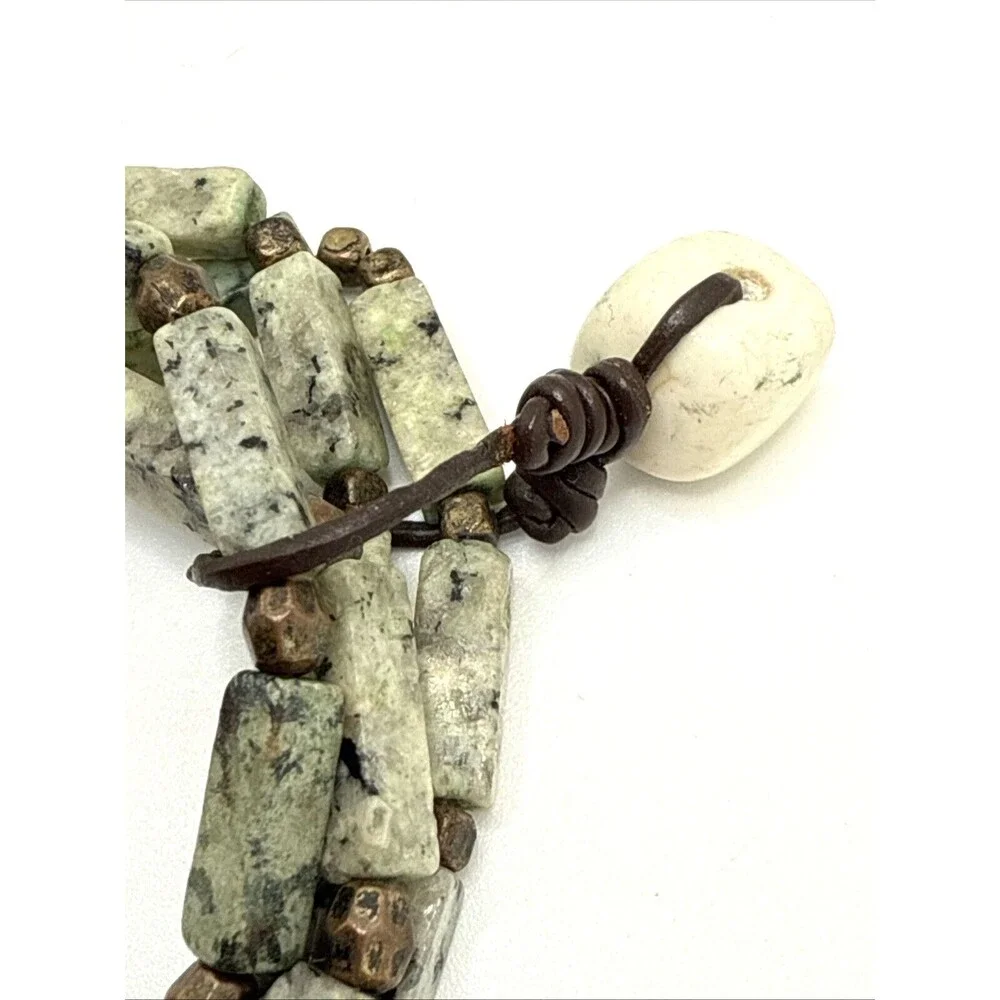 Green Moss Agate Beaded Bracelet Multi Strand Rectangle Stretch Boho Healing
